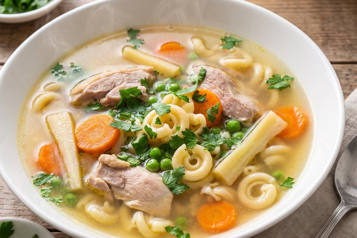 Guinea fowl broth with csigatészta noodles