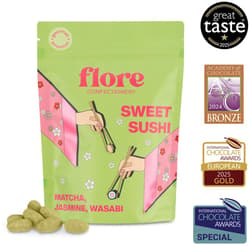 Flore Confectionery Sweet Sushi Dragée: Matcha, jasmine, wasabi, almond white chocolate dragée