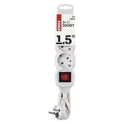EMOS Hosszabbító 1,5 m / 3 aljzat / kapcsolós / fehér / PVC / 1 mm2