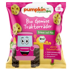 Pumpkin Organics Bio Zöldséges traktorkerék borsóval és kukoricával 12 hónapos kortól