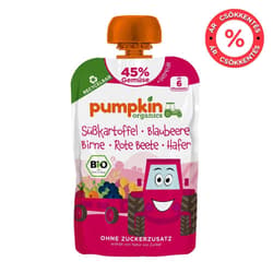 Pumpkin Organics Bio Édesburgonya áfonya körte cékla zabbal tasakos püré 6 hónapos kortól
