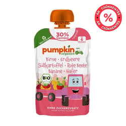 Pumpkin Organics Bio Körte eper banán édesburgonya cékla zabbal tasakos püré 6 hónapos kortól