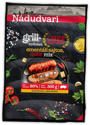 Nádudvari füstölt grillkolbász mix (ementáli sajtos és chilis)