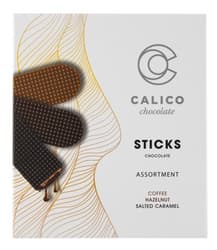 CALICO Sticks - töltött csokoládé lapok válogatás (sós karamell-kávé-mogyoró)