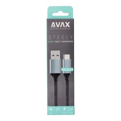 AVAX CB-301G STEELY USB A-Type C, 1.5m gyorstöltő, sodorszálas kábel, 3A, acélszürke