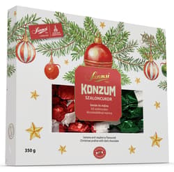 Szerencsi banana and raspberry flavoured Christmas praline with dark chocolate