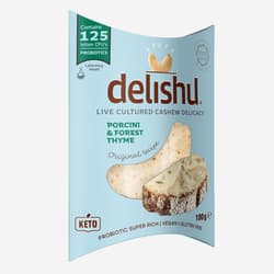 Delishu Fermented, Cashew-based Fresh Cheese Alternative with Porcini Mushrooms and Wild Thyme
