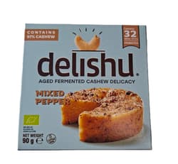 Delishu Fermented, Cashew-based Aged Cheese Alternative with Coloured Pepper