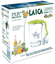 LAICA Carmen Norma zöld vízszűrő kancsó mechanikus kijelzővel 2,3 L_limitált Monin Pure 50 ml kiadás