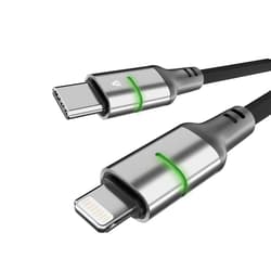 AVAX CB635 STEELY LED 27W USB-C – Lightning gyorstöltő kábel, fonott 1m, fekete