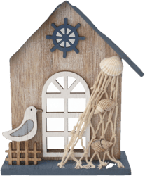 Wooden house decoration sea 14x16 cm