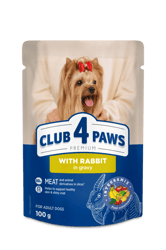 CLUB 4 PAWS Premium "With rabbit in gravy". Complete canned pet food for adult dogs, 0,1 kg
