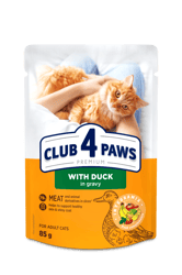 CLUB 4 PAWS Premium "With duck in gravy". Сomplete canned pet food for adult cats, 0,085 kg