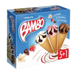 Bambo tölcséres jégkrém mix (vanília-eper, csokoládé)