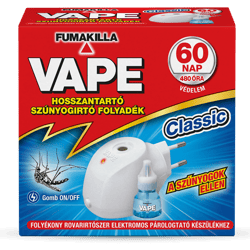 Vape Elektromos készülék fehér színben on/off + hosszantartó szúnyogirtó folyadék Classic 30 ml