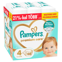Pampers Premium Care Pelenka, Havi Pelenkacsomag, Méret: 4 (9-14 kg) 188 db