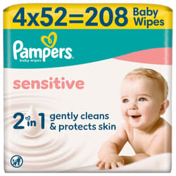 Pampers Sensitive Baby Nedves Törlőkendő, 4x52 db, 208 db