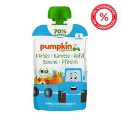 Pumpkin Organics Bio Sütőtök, sárgarépa, alma, banán, őszibarack püré 6 hó+ (70%)