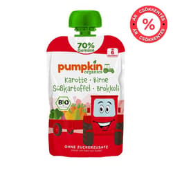 Pumpkin Organics Bio Sárgarépa, körte, édesburgonya, brokkoli püré 6 hónapos kortól (70%)