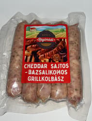 Régimódi chedar sajtos - bazsalikomos grillkolbász
