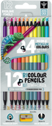 Ars Una 12/24 neon-metál bicolor, háromszögletű színes ceruzakészlet kétszínű véggel, hegyezővel