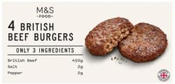 Marks & Spencer Food Only 3 Ingredients British Beef Burgers