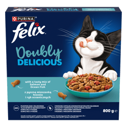 Felix Doubly Delicious lazac és óceáni hal keverékével, céklával száraz macskaeledel