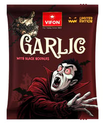 Vifon Halloween Fokhagymás ízesítésű instant leves fekete tésztával (enyhén fűszeres)