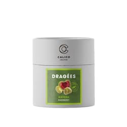 Calico Dragées - Freeze dried raspberries with matcha tea flavoured vegan white chocolate