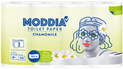 Moddia kamillás, 3 rétegű toalettpapír, 8 tekercs