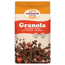 Cerbona tejcsokis-epres granola