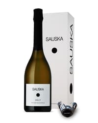 Sauska Brut quality sparkling wine traditional method in a gift box with a champagne stopper