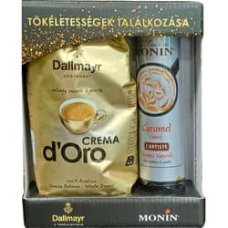 Monin L'Artist Caramel szirup (150 ml) és Dallmayrt Crema d'oro szemes kávé (200 g)