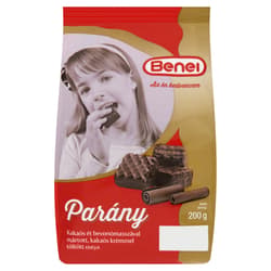Benei A wafer filled with cocoa cream dipped in a tiny cocoa food coating