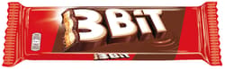 Slice of biscuit coated with 3Bit milk chocolate with milk filling