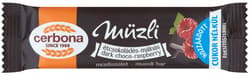 Cerbona Dark chocolate and raspberry muesli slice with cocoa coating