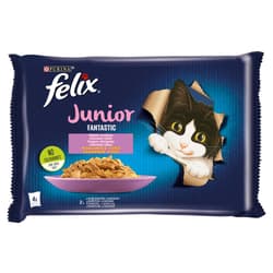 Felix Fantastic Junior Csirkével/Lazaccal aszpikban nedves macskaeledel