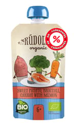 RUDOLFS ORGANIC Édesburgonya, brokkoli, répa lazaccal BIO 6 hónapos kortól