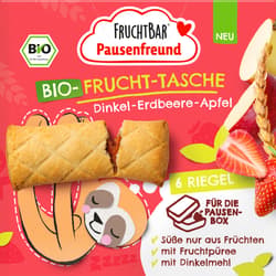 Fruchtbar Pausenfreund BIO Gyümölcsös párna eperrel, almával és tönköllyel 3 éves kortól