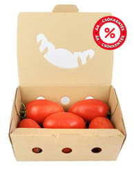 Hazai San Marzano típusú paradicsom Király Zoltán Nagykőrösi kertészetéből, csomagolt