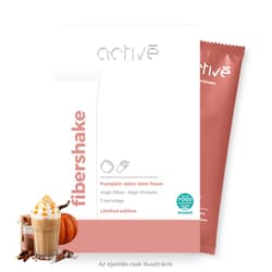 High protein shake powder with fiber, sugar and sweeteners. Pumpkin spice latte flavored