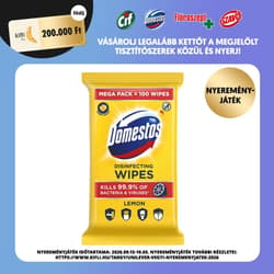 Domestos Lemon fertőtlenítő hatású higiénikus törlőkendő, 100 db