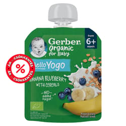 Gerber bio banán-áfonya gyümölcspüré fermentált tejkészítménnyel és gabonával 80g