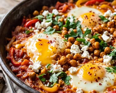 Lecsós shakshuka fetával és ropogós csicseriborsóval
