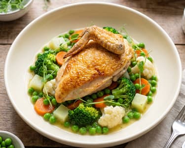 Chicken breast supreme with summer vegetable stew