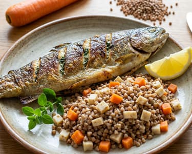 Whole roasted trout with buckwheat salad