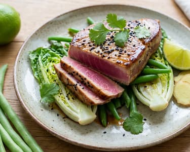 Soy-marinated tuna steak with Asian salad
