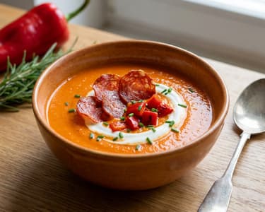 Kápia Cream Soup with Spicy Salami Chips