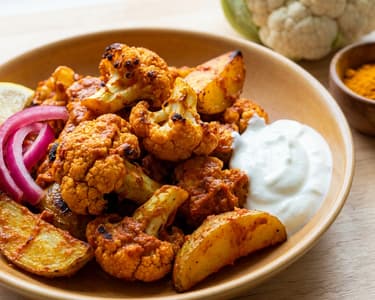 Cauliflower and Potato Baked in Tandoori Sauce