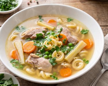 Guinea fowl broth with csigatészta noodles